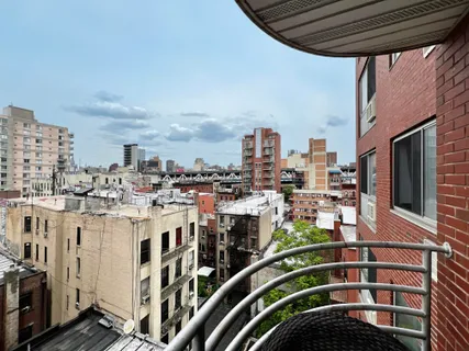 a city view with tall buildings