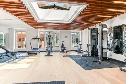 a view of a room with gym equipment