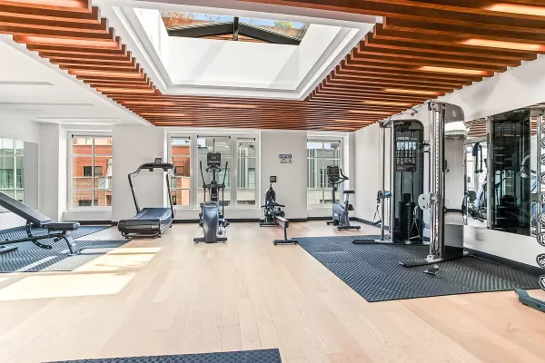 a view of a room with gym equipment