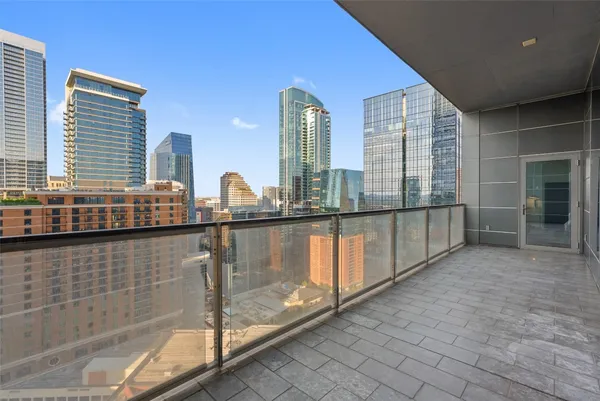 a city view with tall buildings