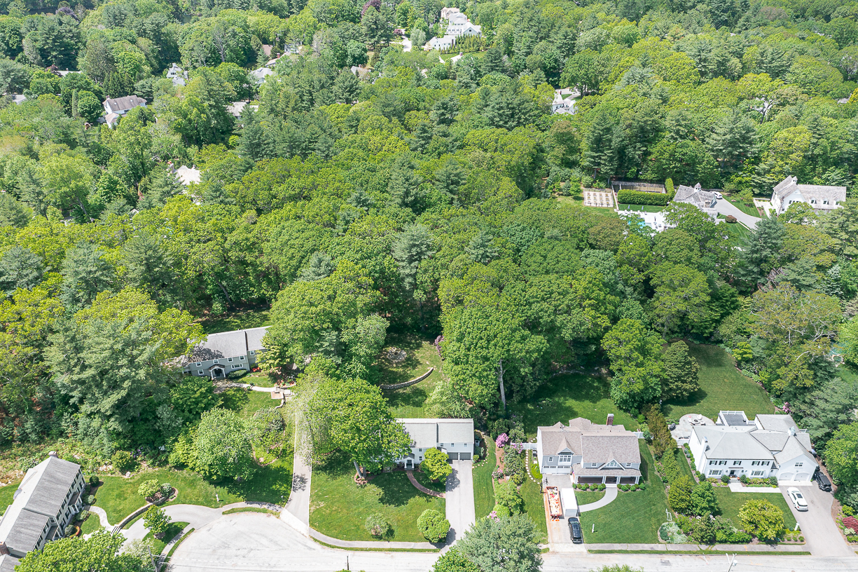 19 Colgate Road Wellesley, MA 02482 - Photo 5 of 5 an aerial view of residential house with outdoor space and trees all around