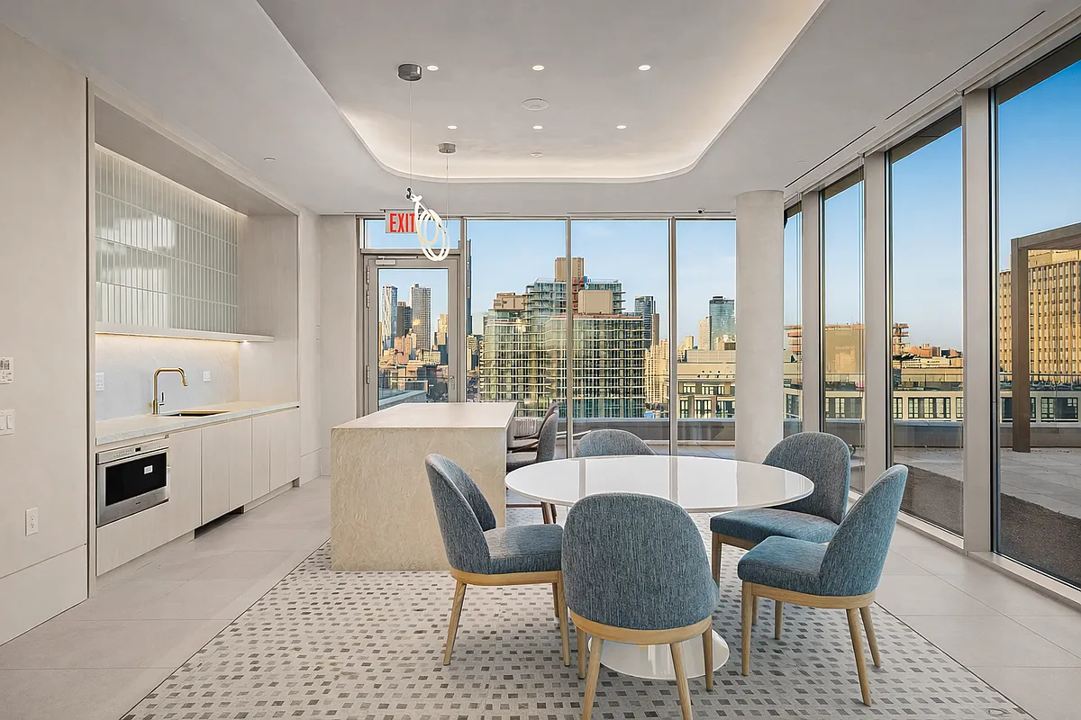 130 2nd Street, Unit 8F Brooklyn, NY 11231 - Photo 10 of 18 a dining room with furniture and a floor to ceiling window