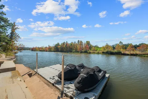 a view of a lake with a terrace