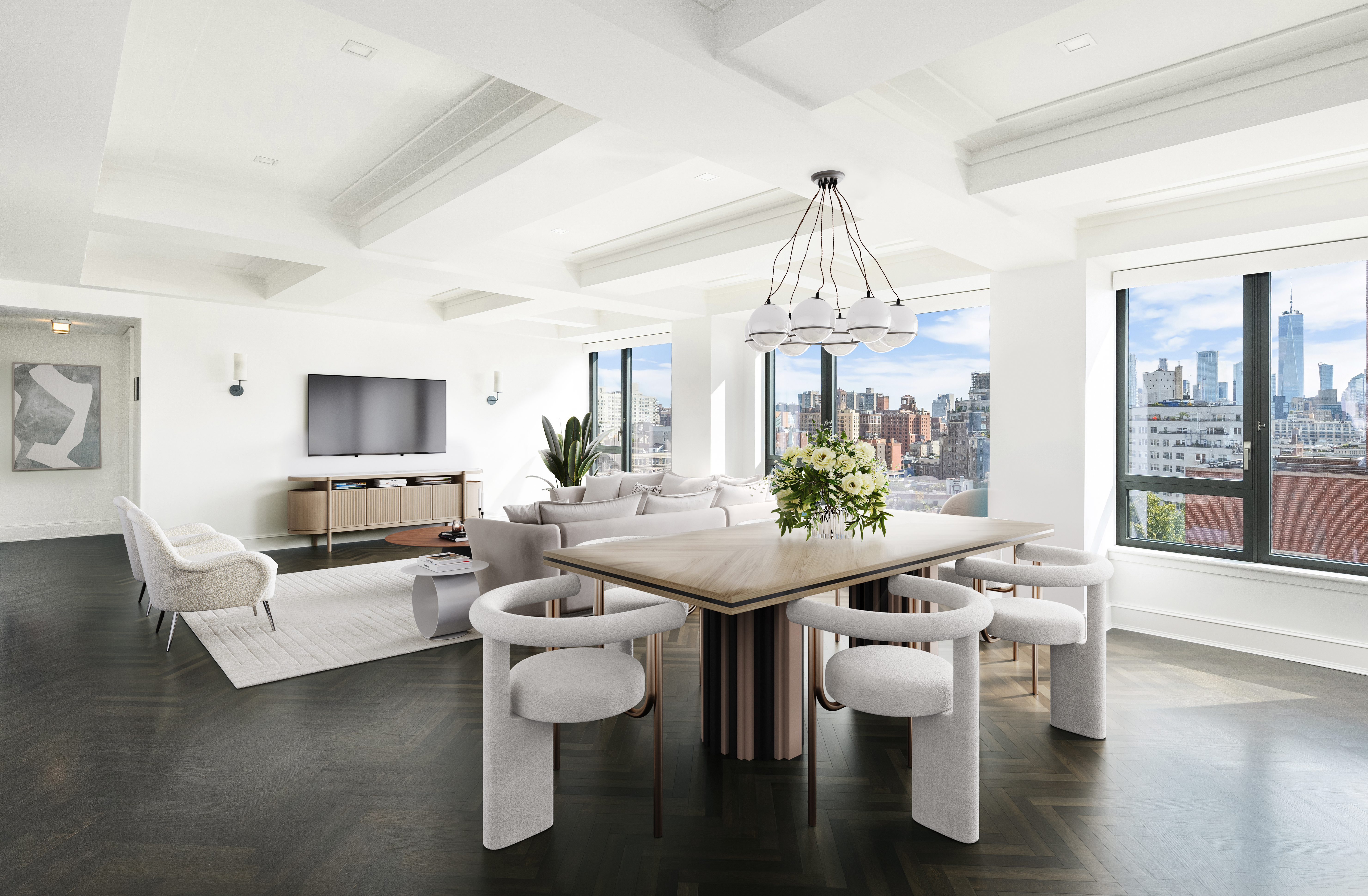 150 West 12th Street, Unit 11E Manhattan, NY 10011 - Photo 4 of 15 a view of a dining room with furniture window and wooden floor