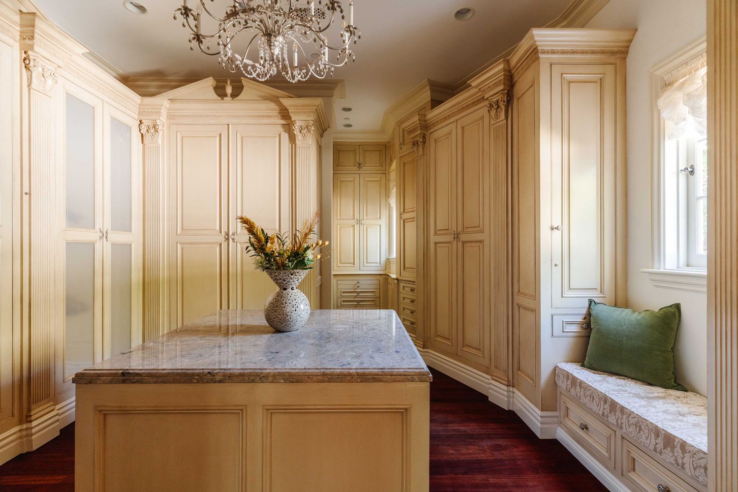 a bathroom with a granite countertop sink a mirror and shower