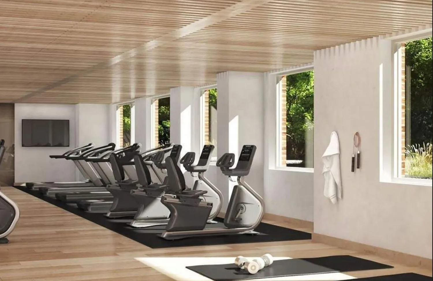 a view of a room with gym equipment