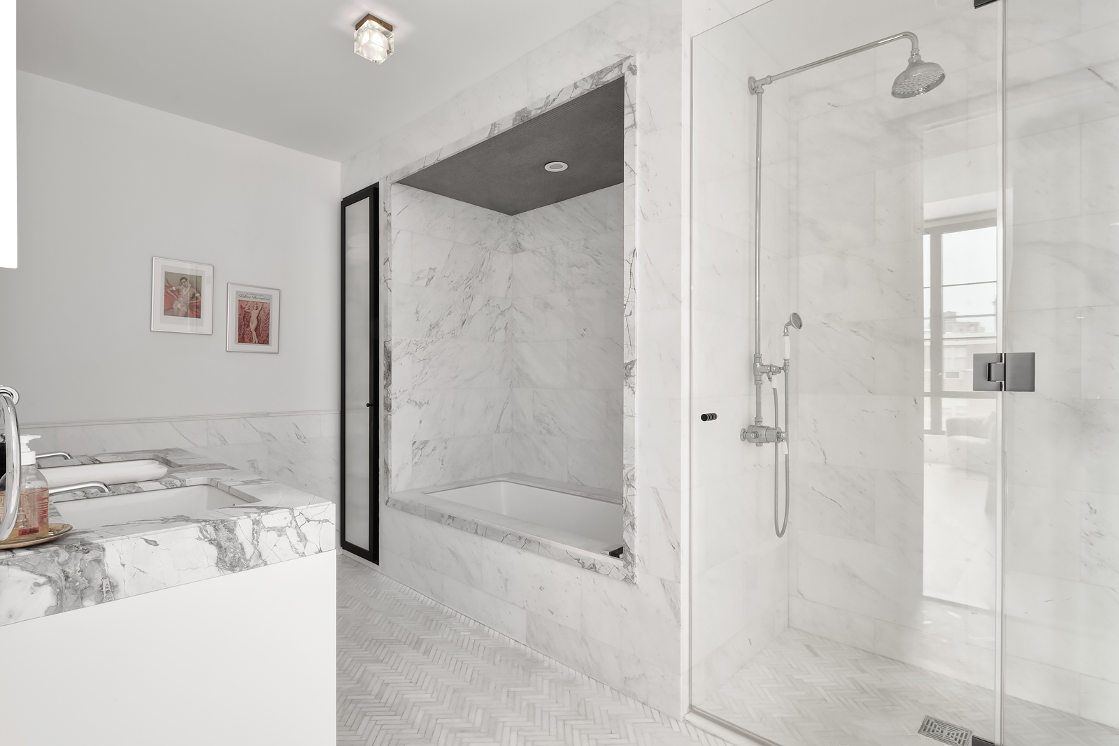438 East 12th Street, Unit 6F Manhattan, NY 10009 - Photo 7 of 27 a bathroom with a granite countertop sink a shower and a mirror