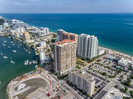 a city view with tall buildings