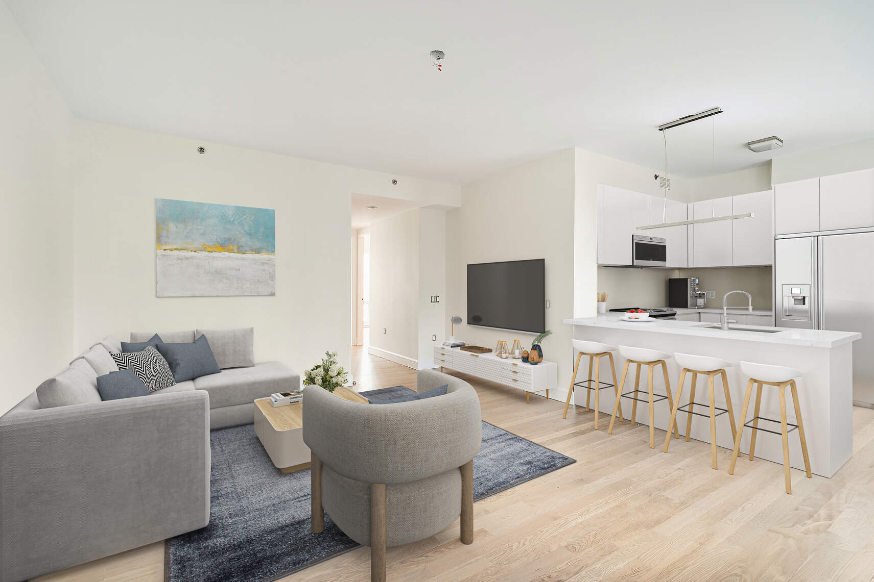 454 West 54th Street, Unit 3A Manhattan, NY 10019 - Photo 2 of 13 a living room with furniture and a flat screen tv