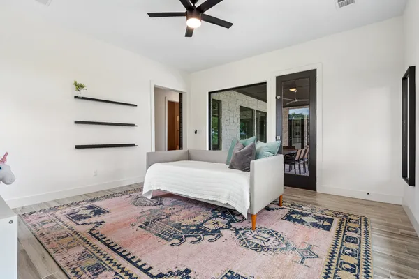 a backyard of a house with lots of green space