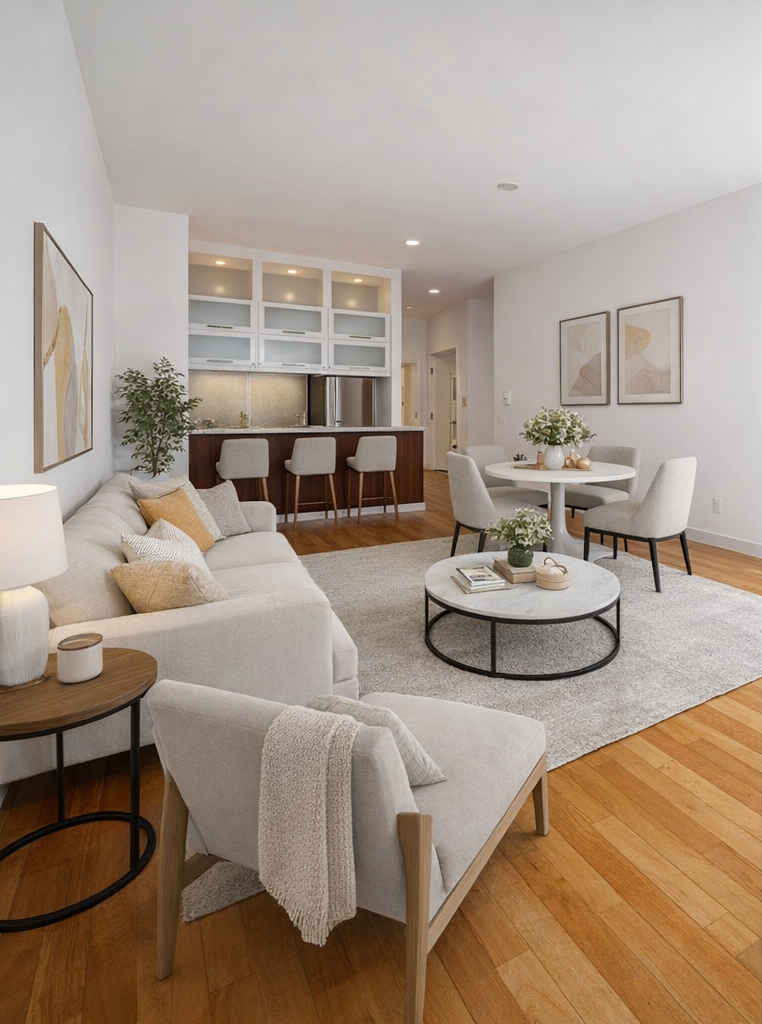 41-26 27th Street, Unit 6G Queens, NY 11101 - Photo 3 of 7 a living room with furniture and wooden floor