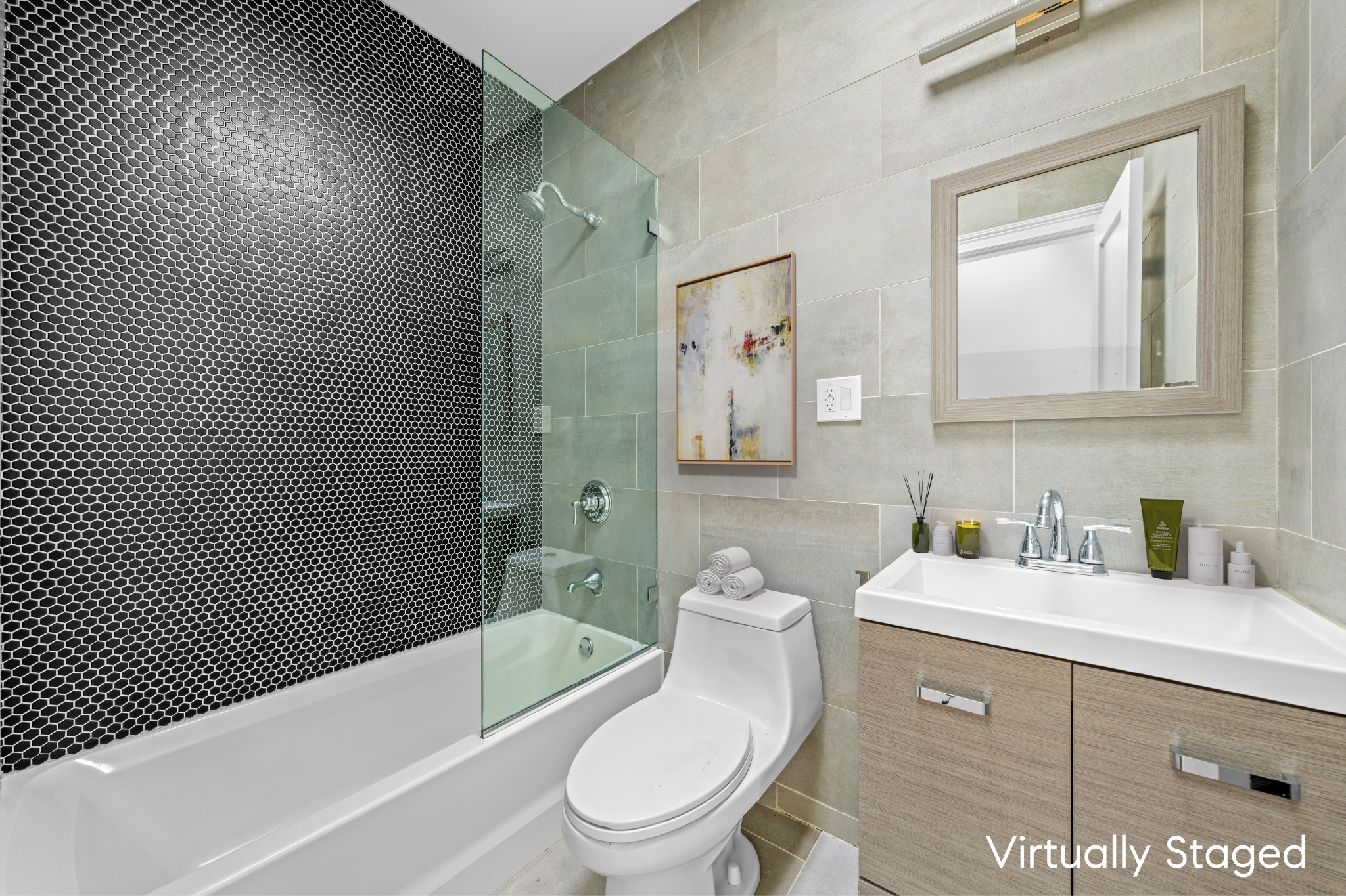 181 Park Avenue Brooklyn, NY 11205 - Photo 14 of 19 a bathroom with a sink a toilet and shower