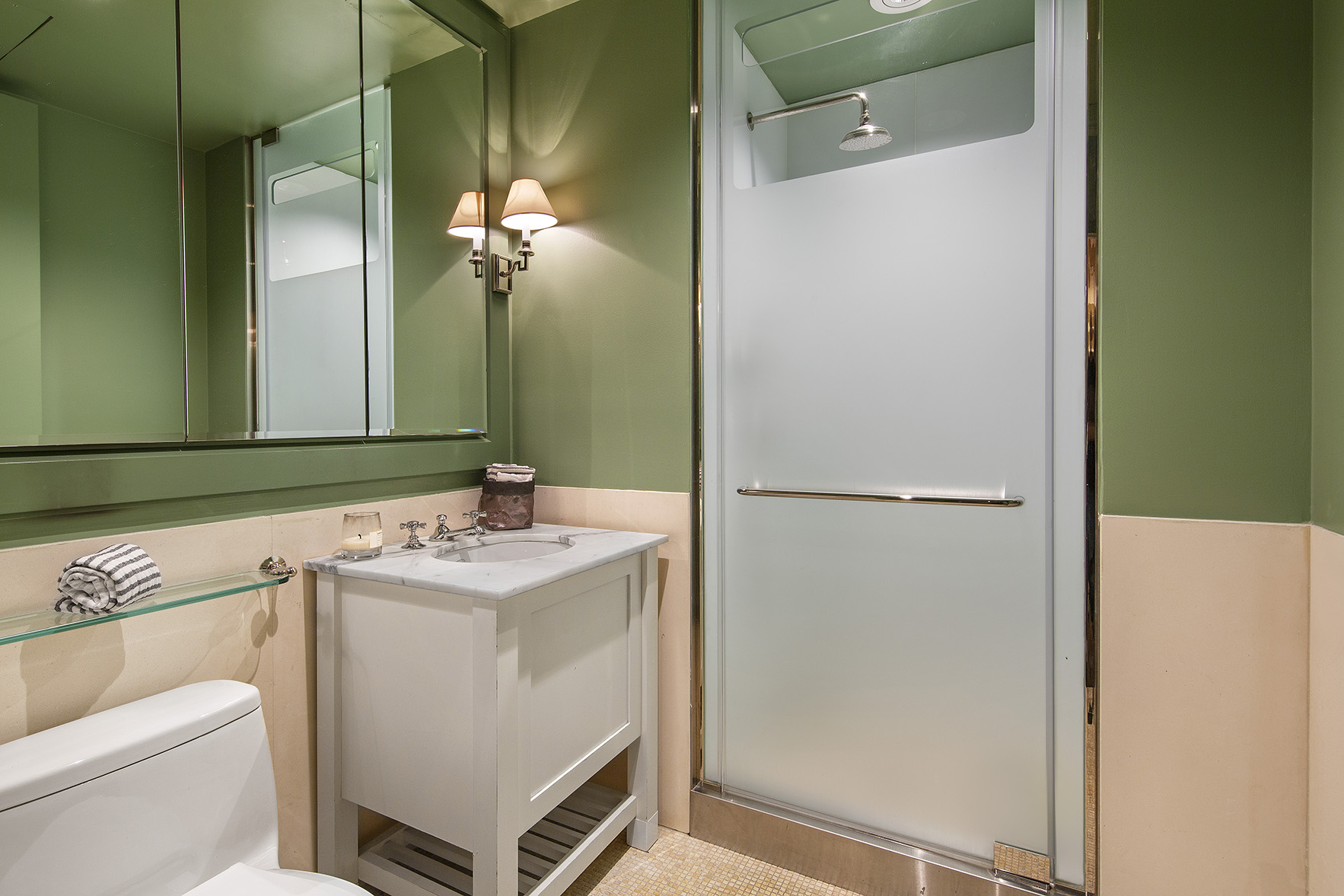 92 Laight Street, Unit 5I Manhattan, NY 10013 - Photo 11 of 12 a bathroom with a sink and a mirror