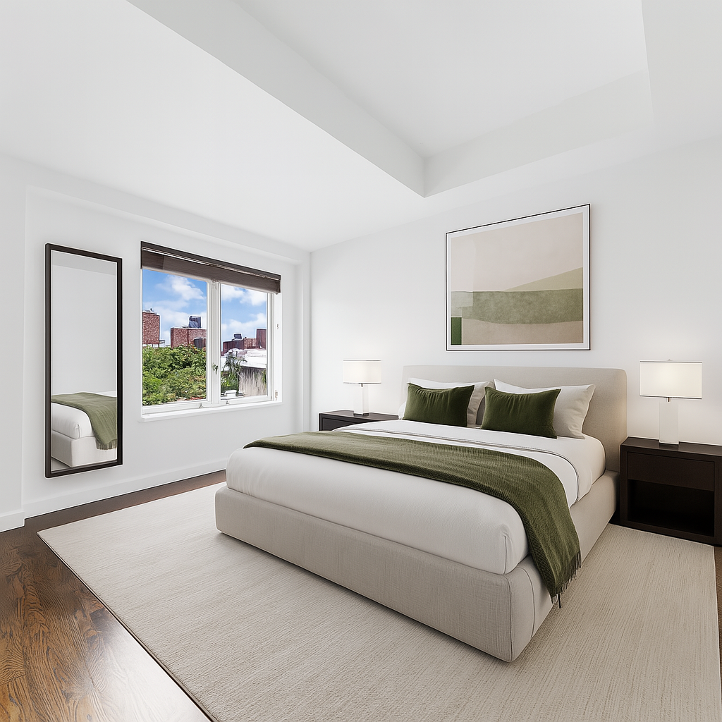 27 Quincy Street, Unit 4D Brooklyn, NY 11238 - Photo 6 of 8 a bedroom with a large bed and a large window