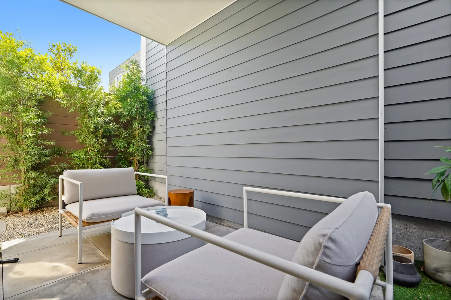 a outdoor view with a seating space