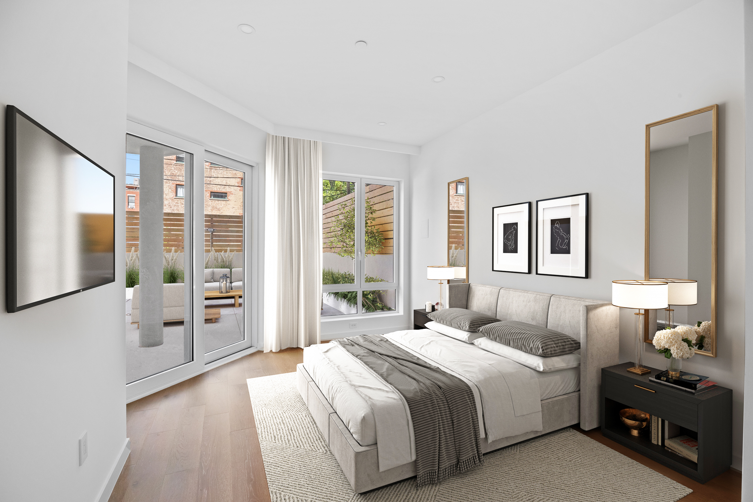 249 18th Street, Unit 1 Brooklyn, NY 11215 - Photo 4 of 12 a bedroom with a large bed and a tv