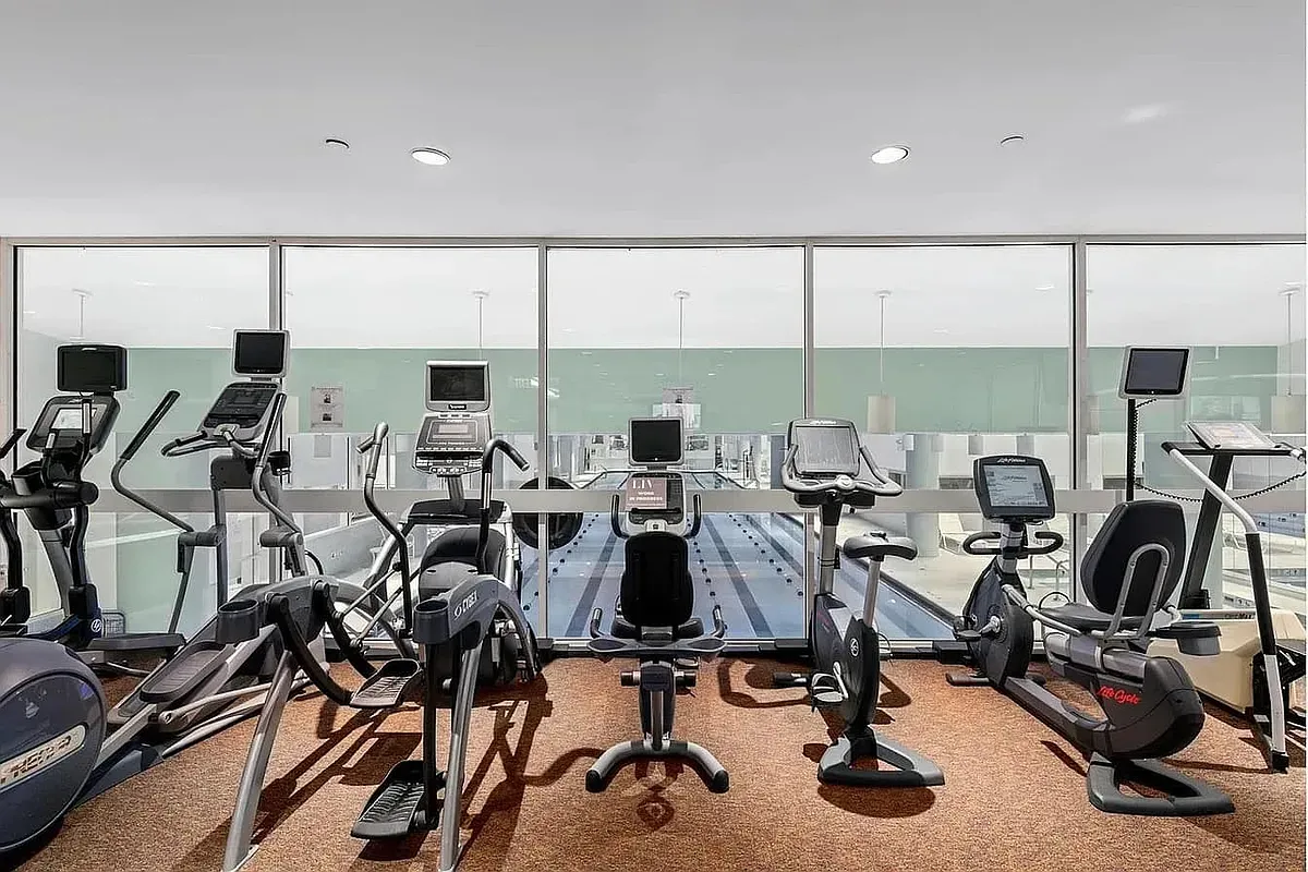 a view of a room with gym equipment