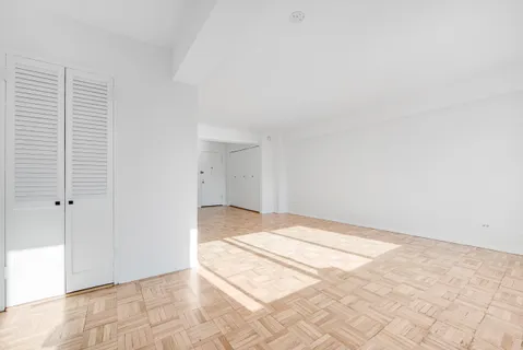 a view of a big room with wooden floor and cabinet