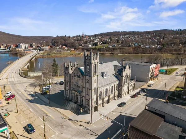 a view of a city and lake