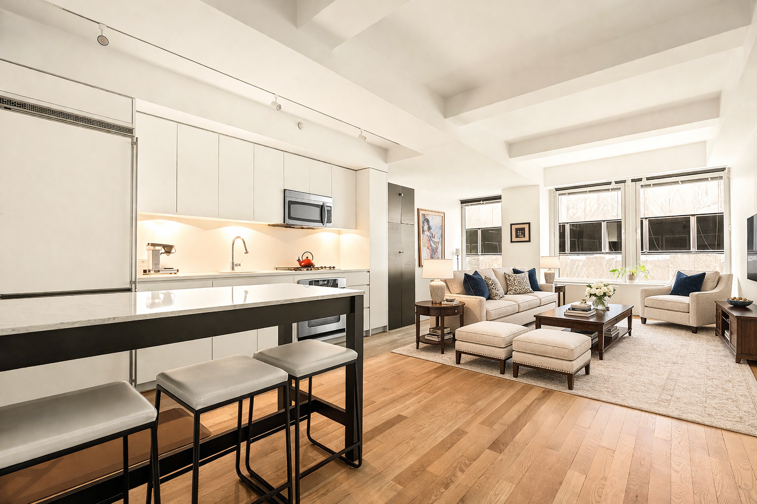 90 William Street, Unit 15F Manhattan, NY 10038 - Photo 2 of 10 a living room with furniture and a table