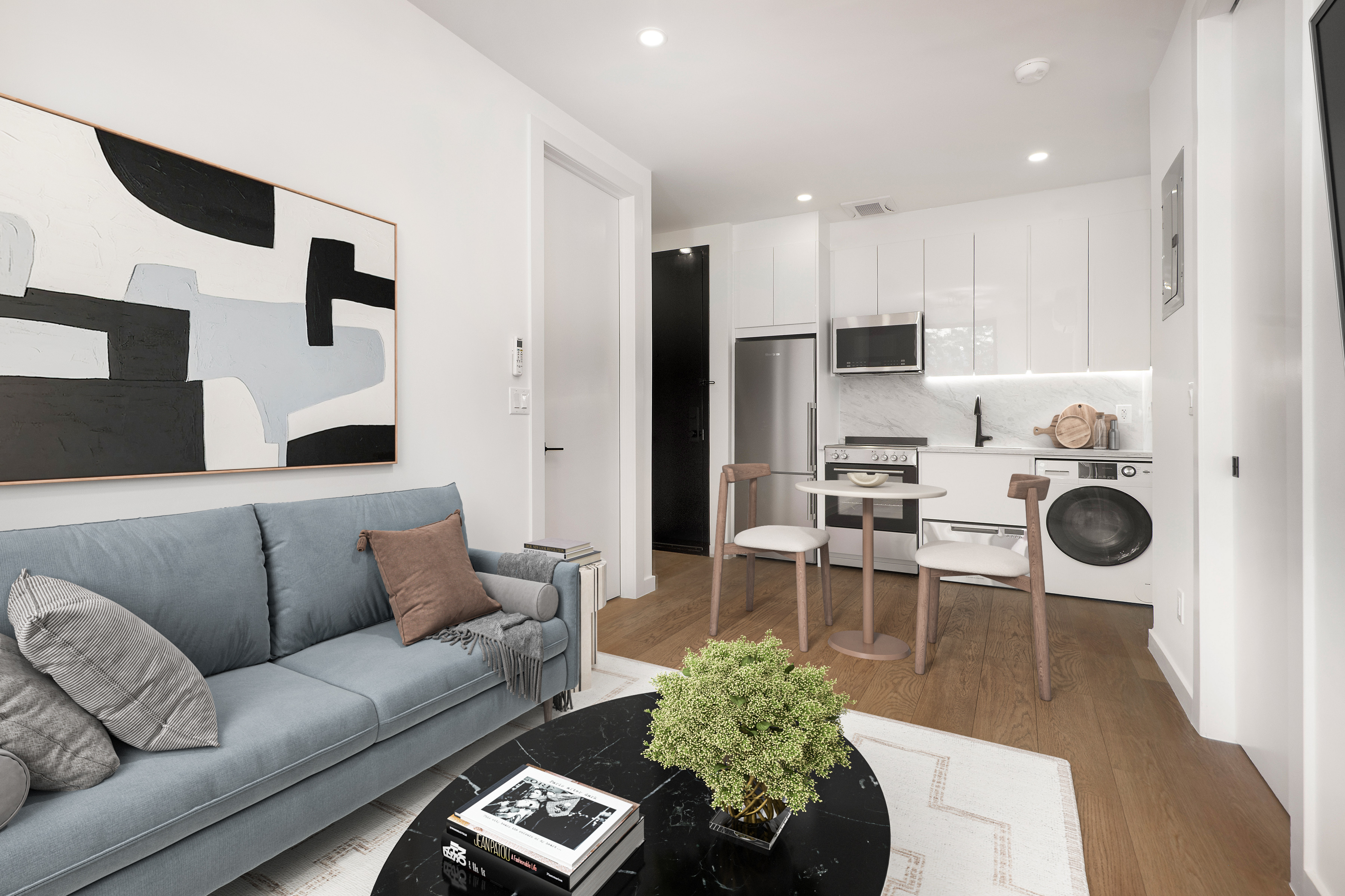 250 Union Avenue, Unit 3B Brooklyn, NY 11211 - Photo 2 of 7 a living room with furniture and a chandelier