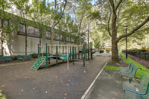 a park with bench and trees