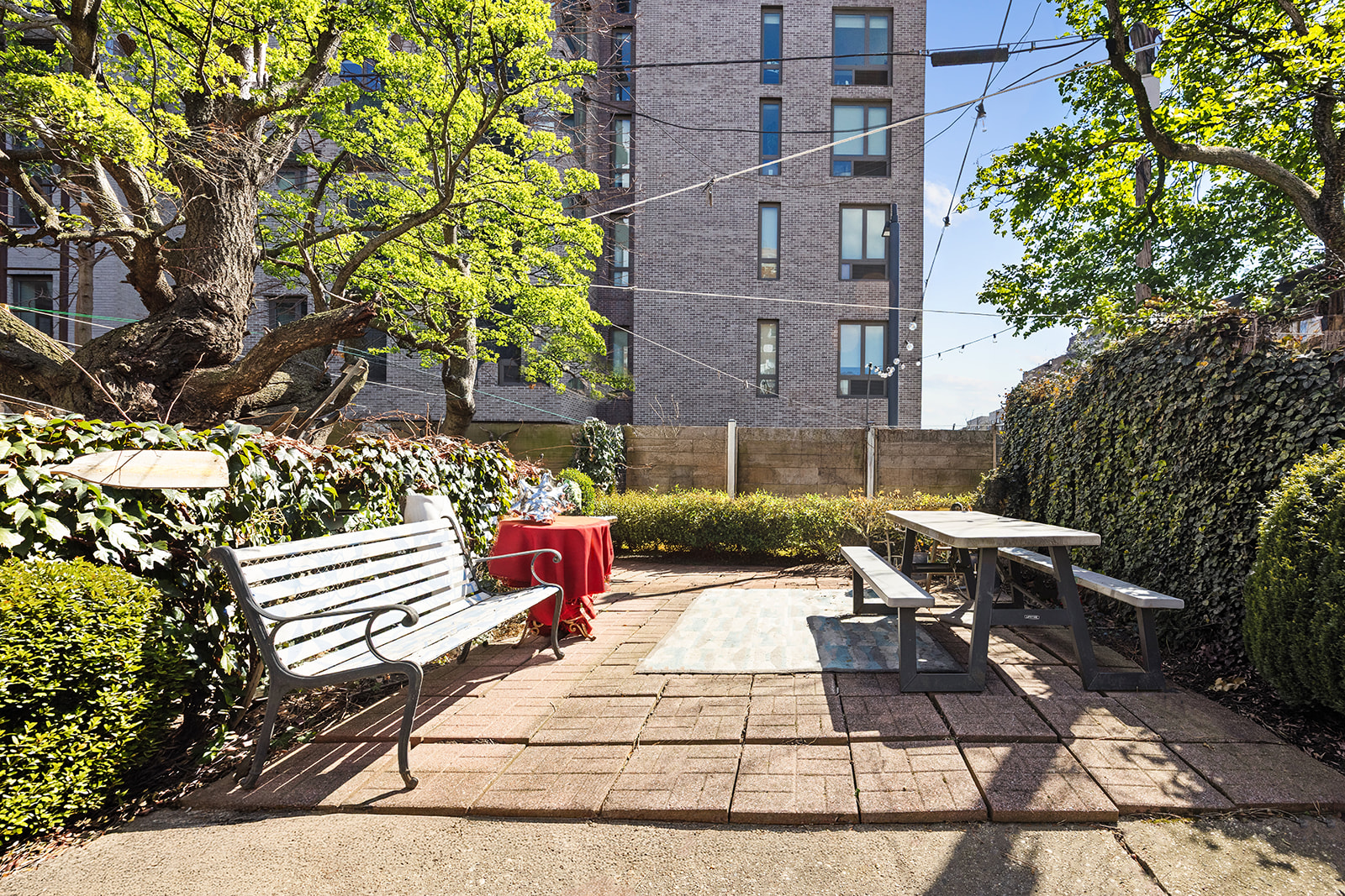 25 Chester Court Brooklyn, NY 11225 - Photo 16 of 17 a view of a patio with couches and table and chairs with wooden fence and plants
