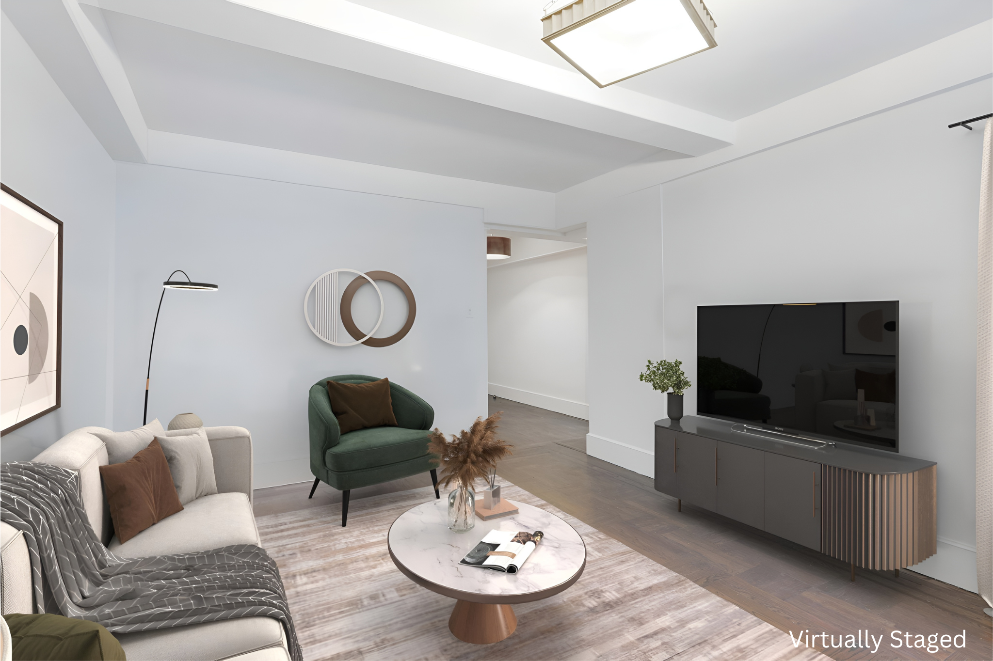 65 West 95th Street, Unit 4D Manhattan, NY 10025 - Photo 2 of 11 a living room with furniture and a flat screen tv