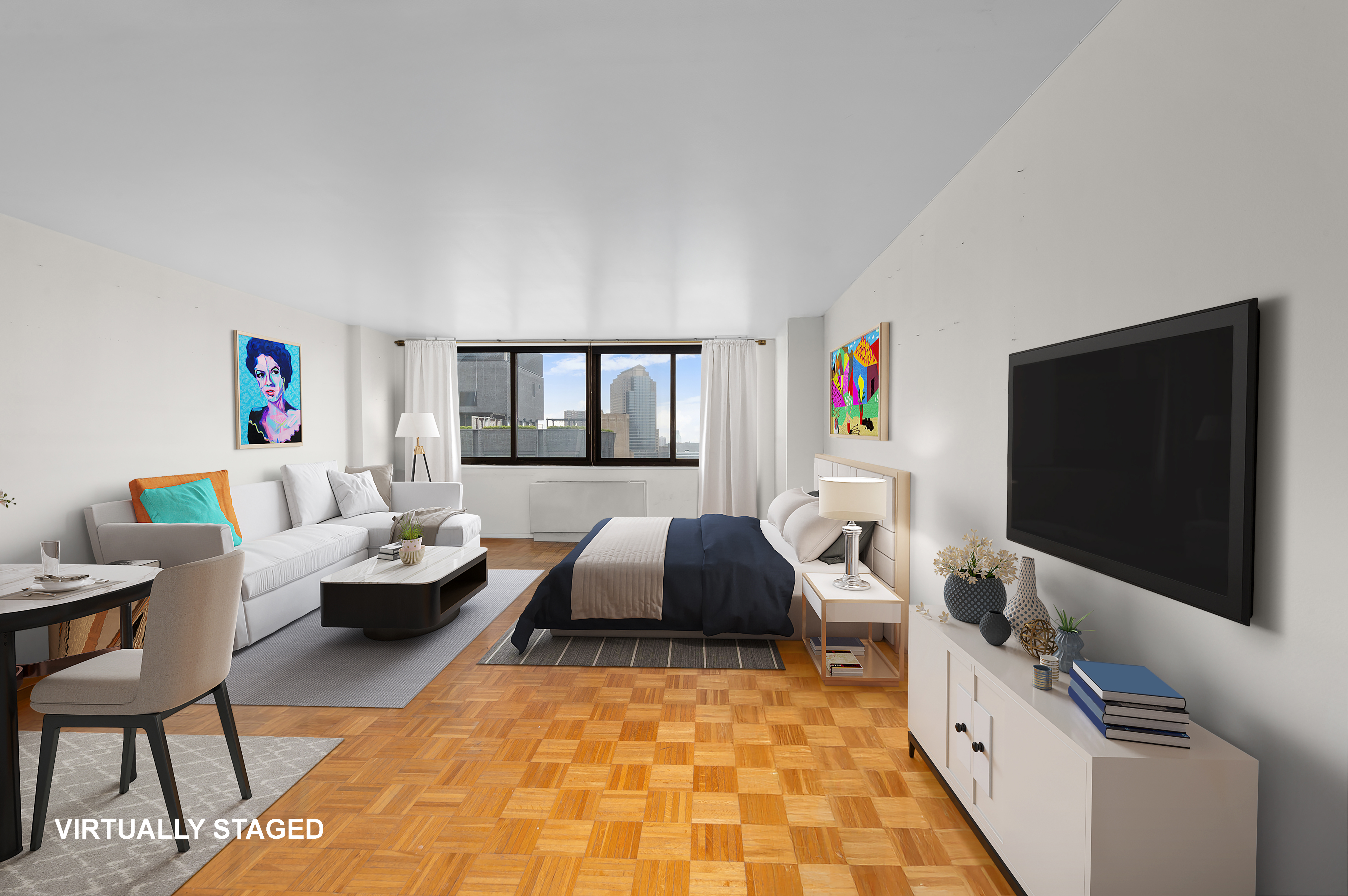 376 Broadway, Unit 24G Manhattan, NY 10013 - Photo 3 of 8 a living room with furniture and a flat screen tv