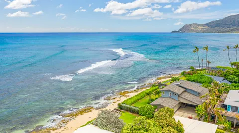 a view of a lake with a yard