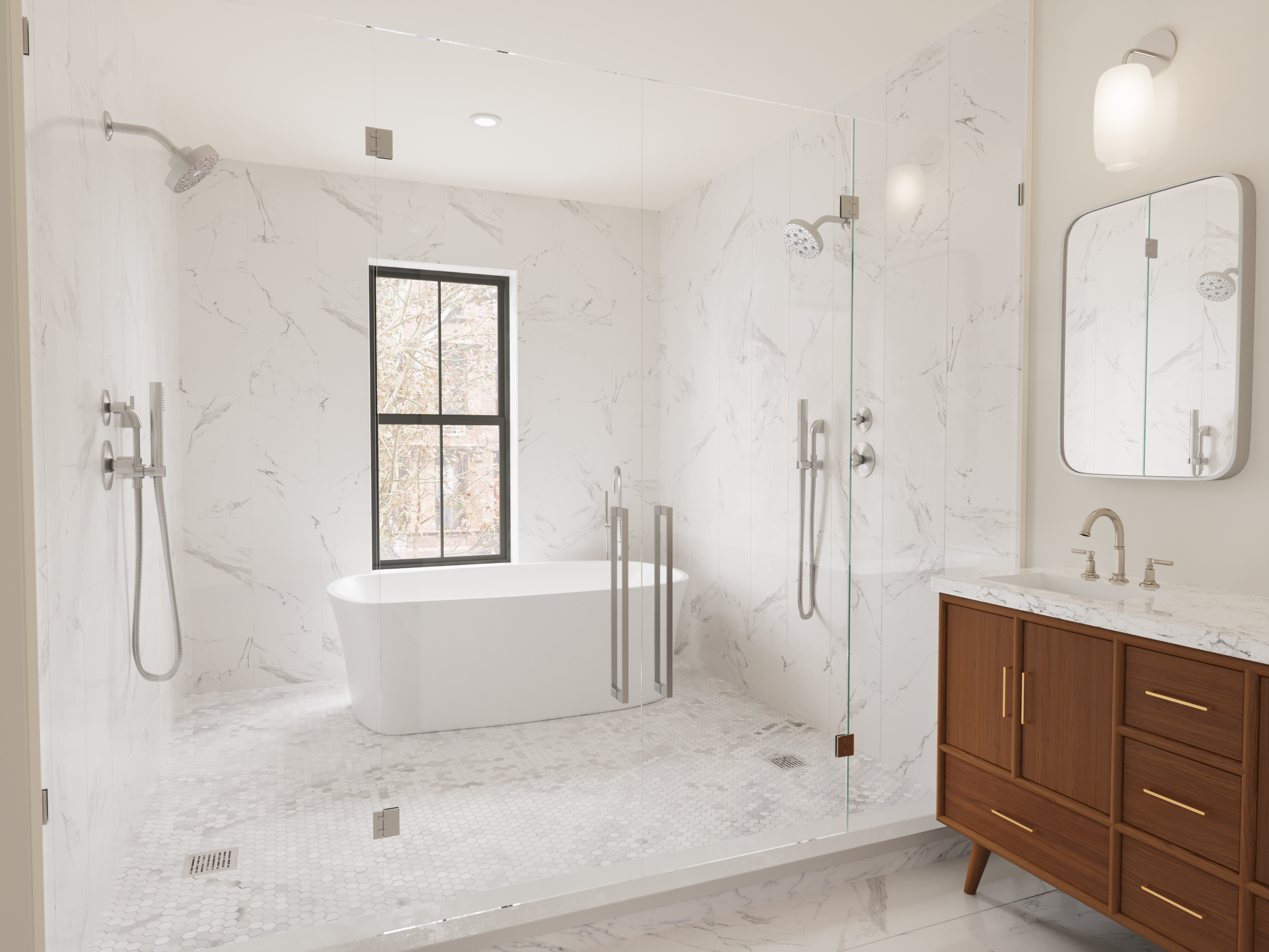 703 Park Place Brooklyn, NY 11216 - Photo 6 of 8 a bathroom with a shower sink and mirror