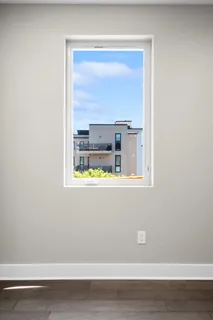 a view of a small space with a window