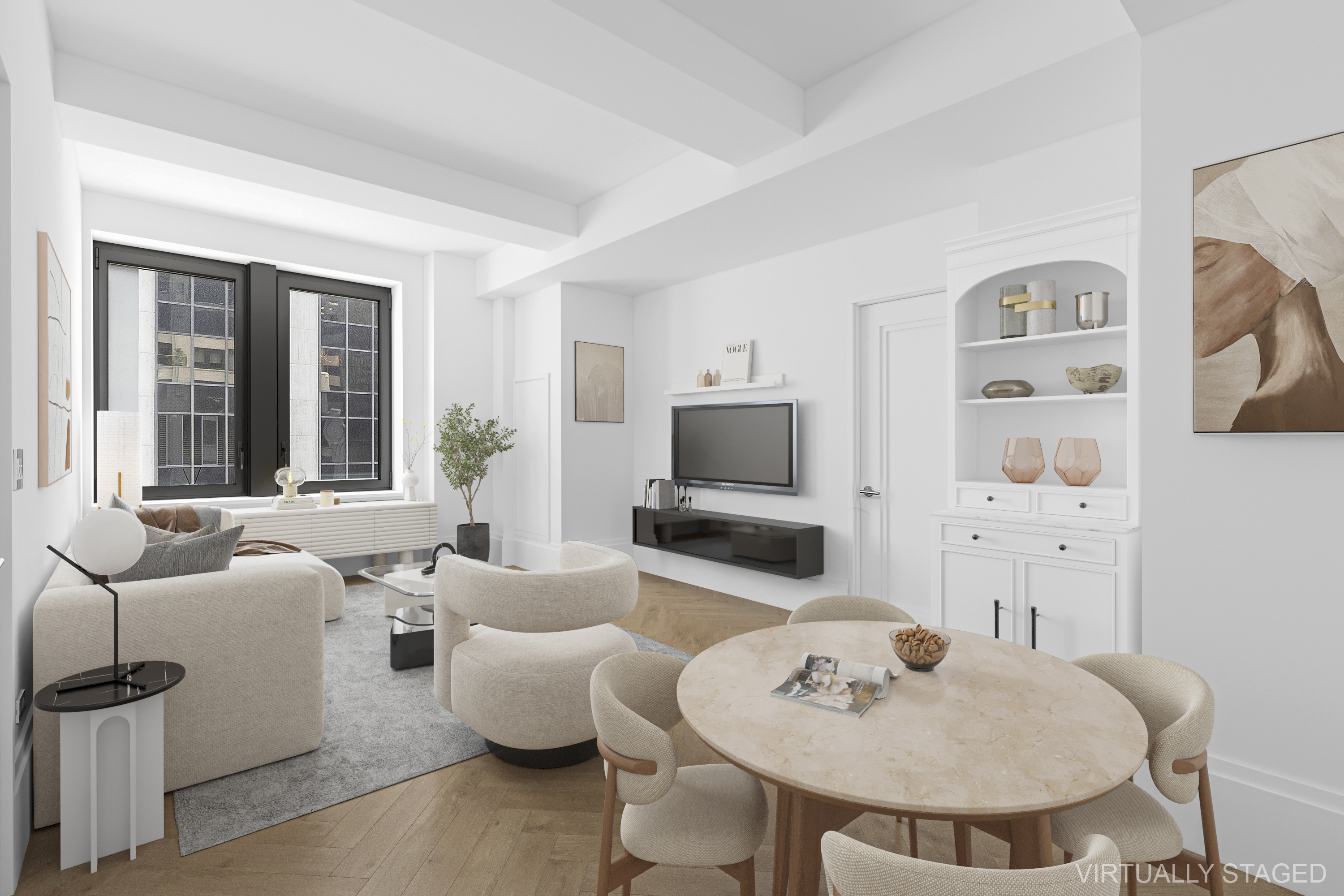 101 Wall Street, Unit 17A Manhattan, NY 10005 - Photo 3 of 13 a living room with furniture and a flat screen tv