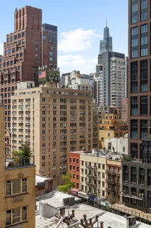 a city view with tall buildings