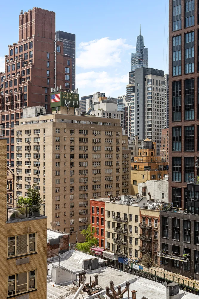 a city view with tall buildings