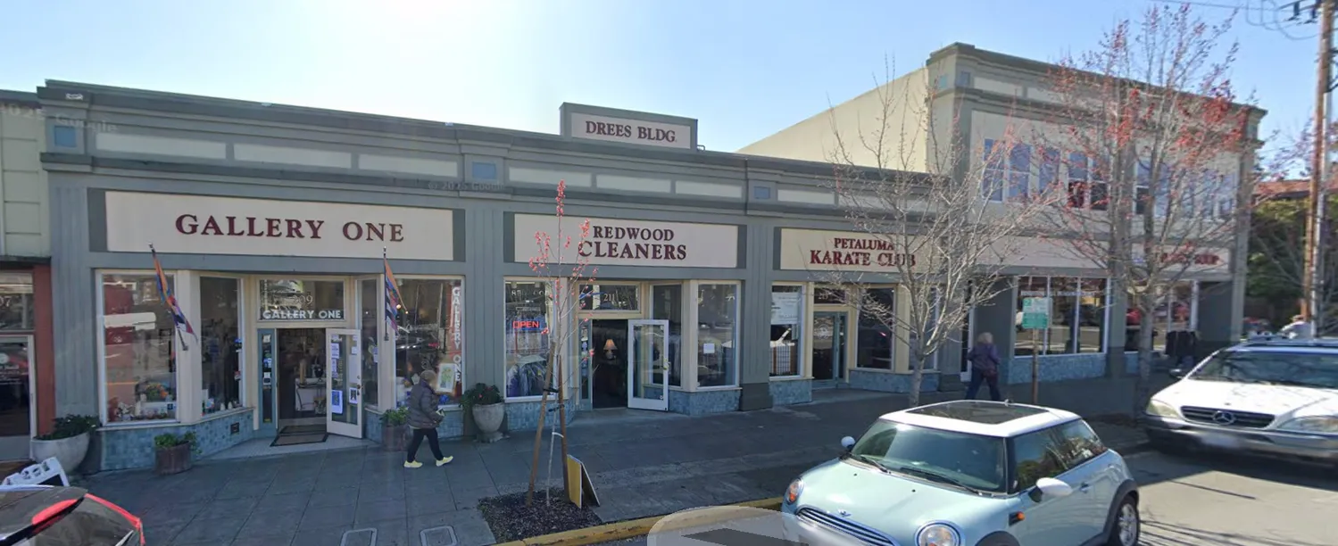 a view of a building with couch