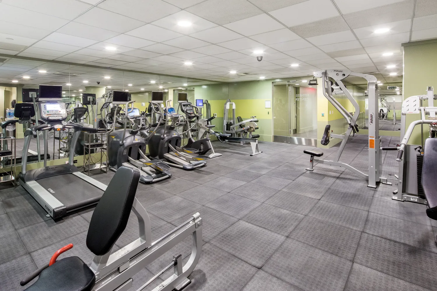 a view of a room with gym equipment