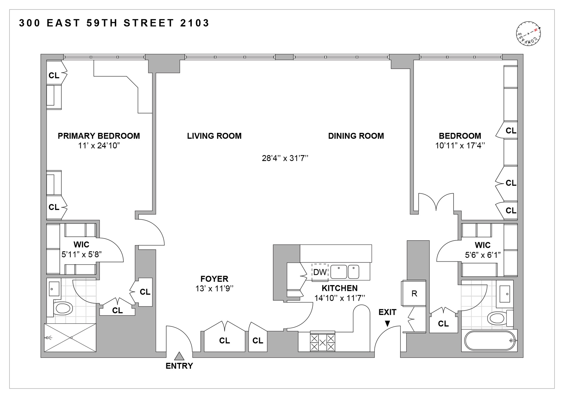 300 East 59th Street, Unit 2103 Manhattan, NY 10022 - Photo 14 of 14 a picture of a floor plan