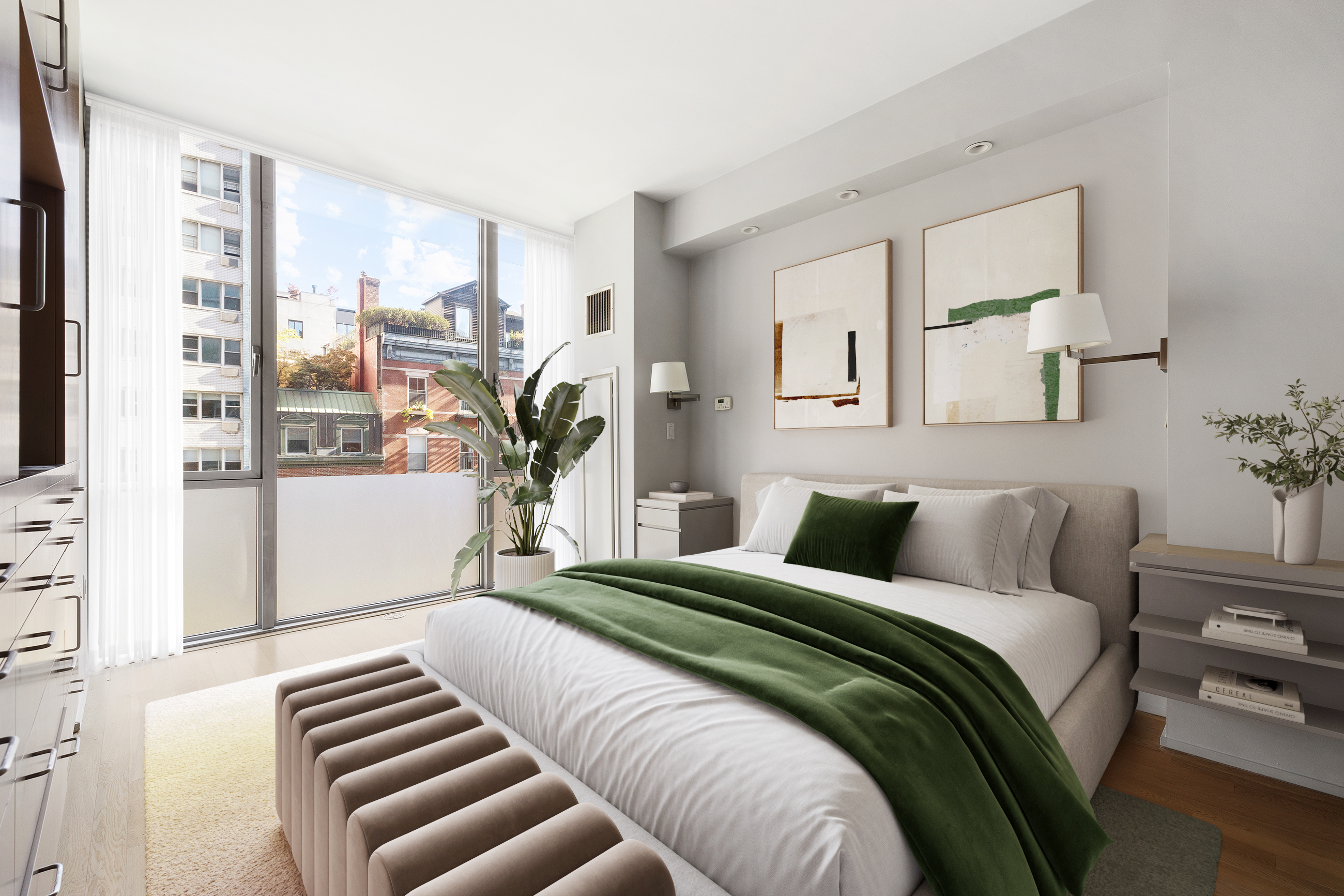 110 3rd Avenue, Unit 4C Manhattan, NY 10003 - Photo 6 of 17 a bedroom with a large bed and a chandelier