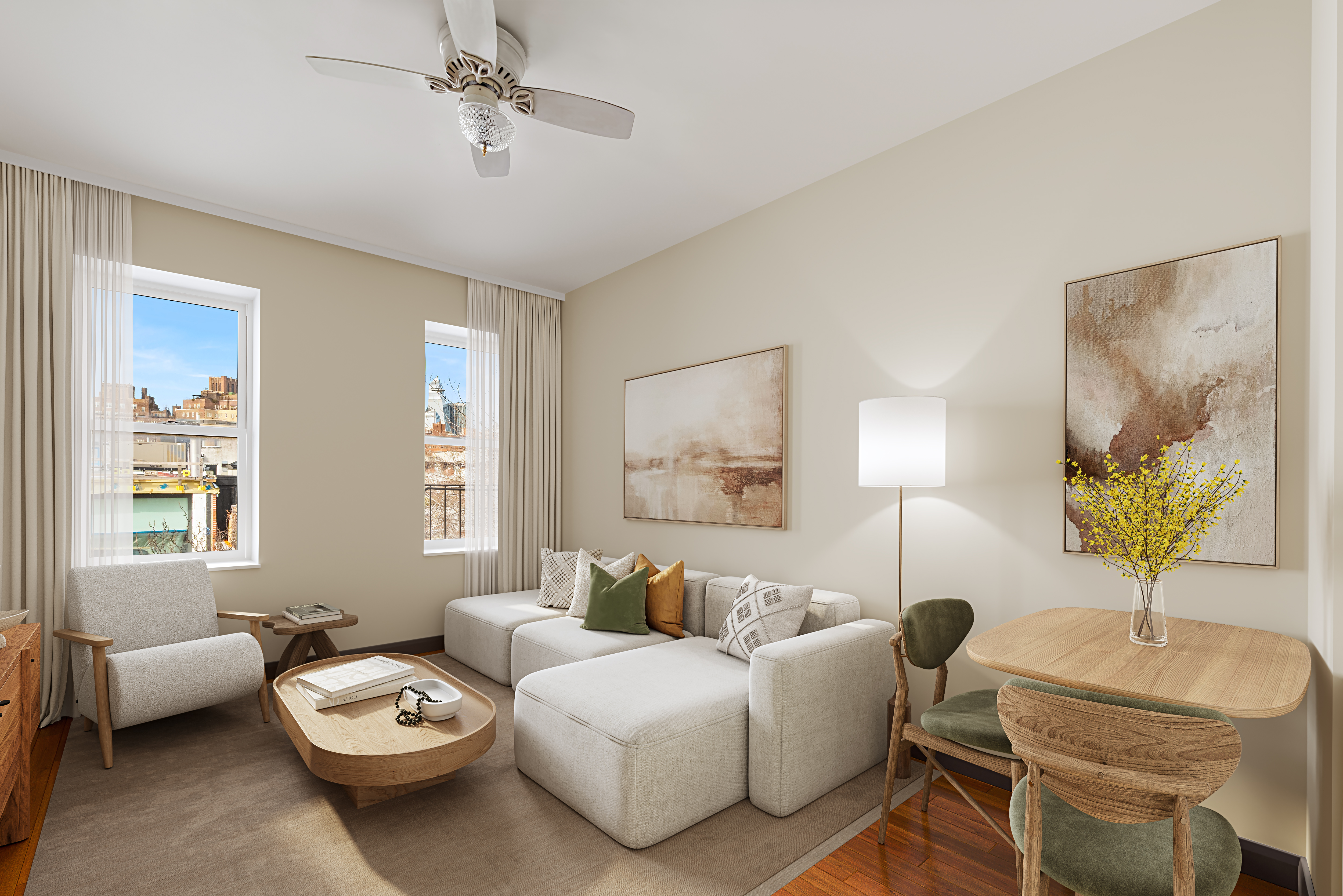 88 Charles Street, Unit 5D Manhattan, NY 10014 - Photo 3 of 11 a living room with furniture and a window