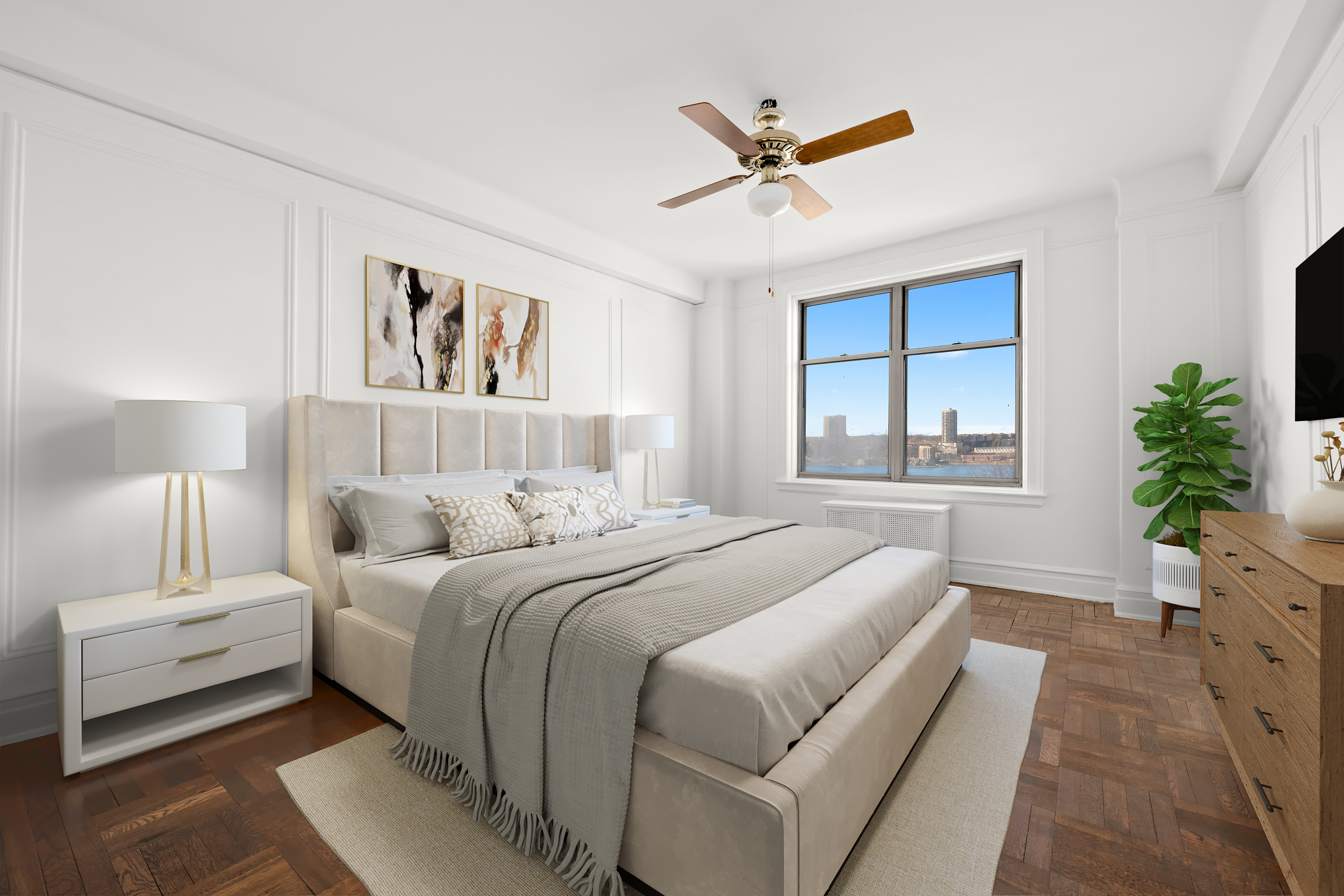 160 Riverside Drive, Unit 8A Manhattan, NY 10024 - Photo 7 of 15 a bedroom with a large bed and a window