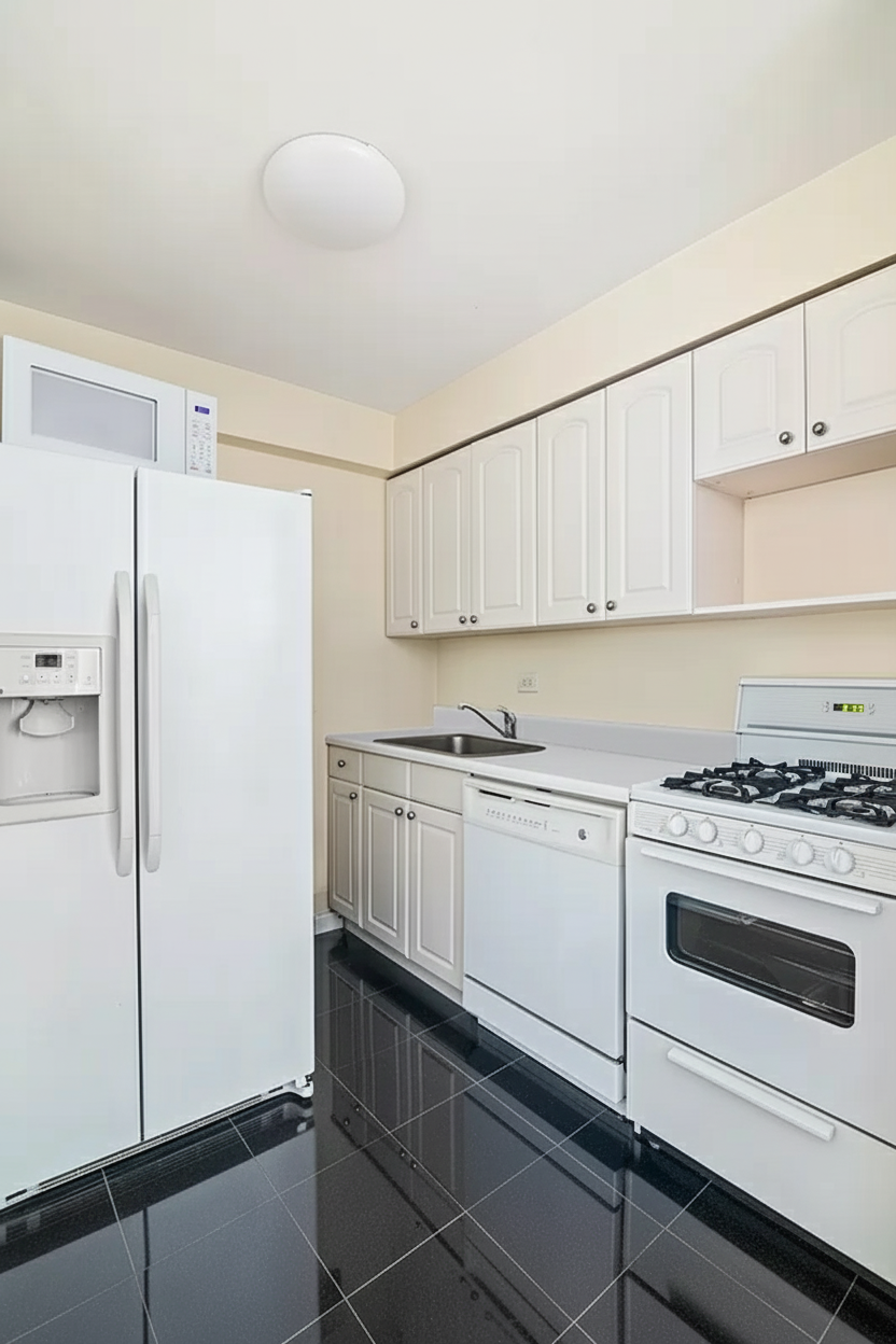 153 East 57th Street, Unit 17F Manhattan, NY 10022 - Photo 4 of 8 a kitchen with cabinets appliances and a counter space
