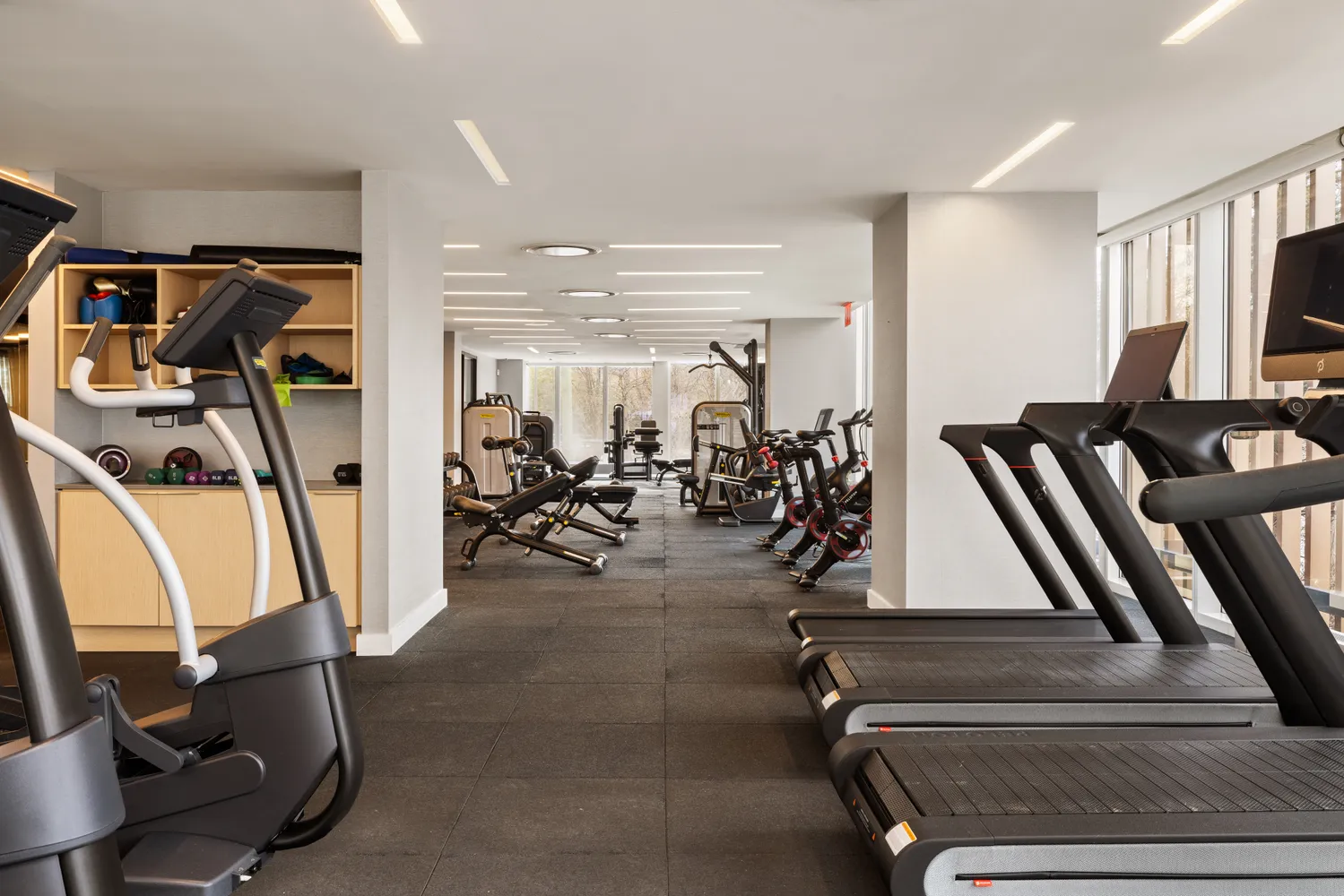 a view of a room with gym equipment