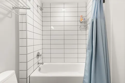 a bathroom with a bathtub