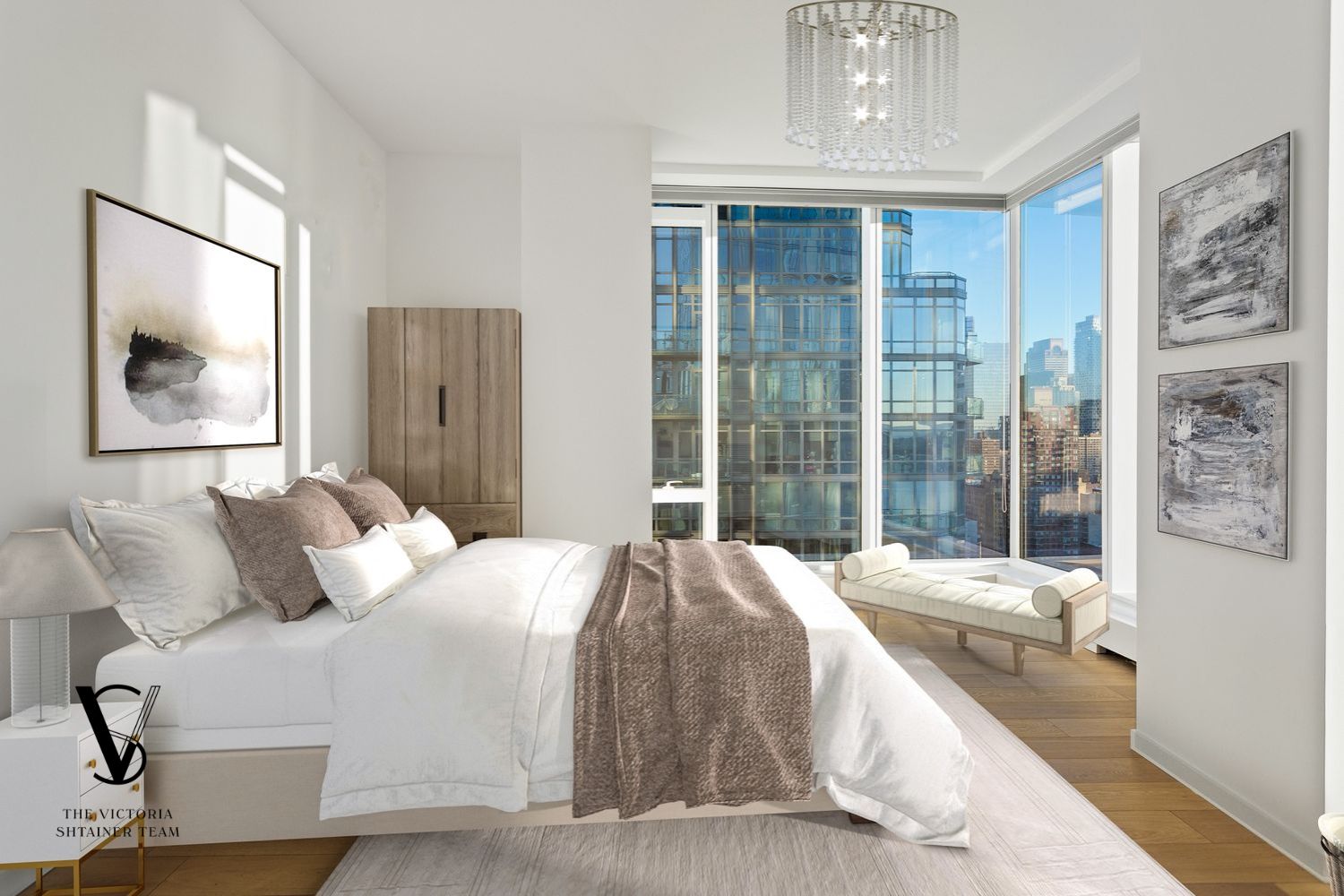 1 West End Avenue, Unit 28C Manhattan, NY 10023 - Photo 10 of 26 a bedroom with a bed and a large mirror