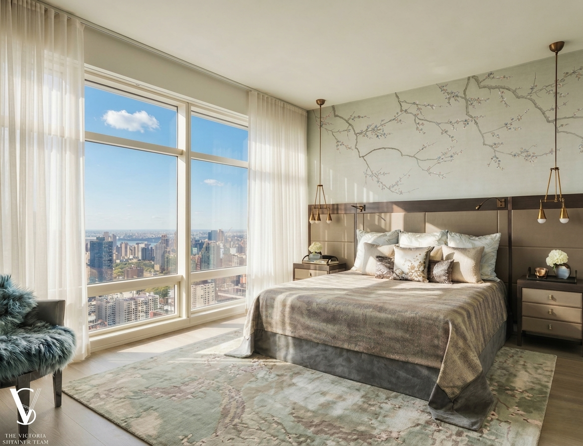 151 East 58th Street, Unit 38A Manhattan, NY 10022 - Photo 6 of 13 a bedroom with a large bed and a large window