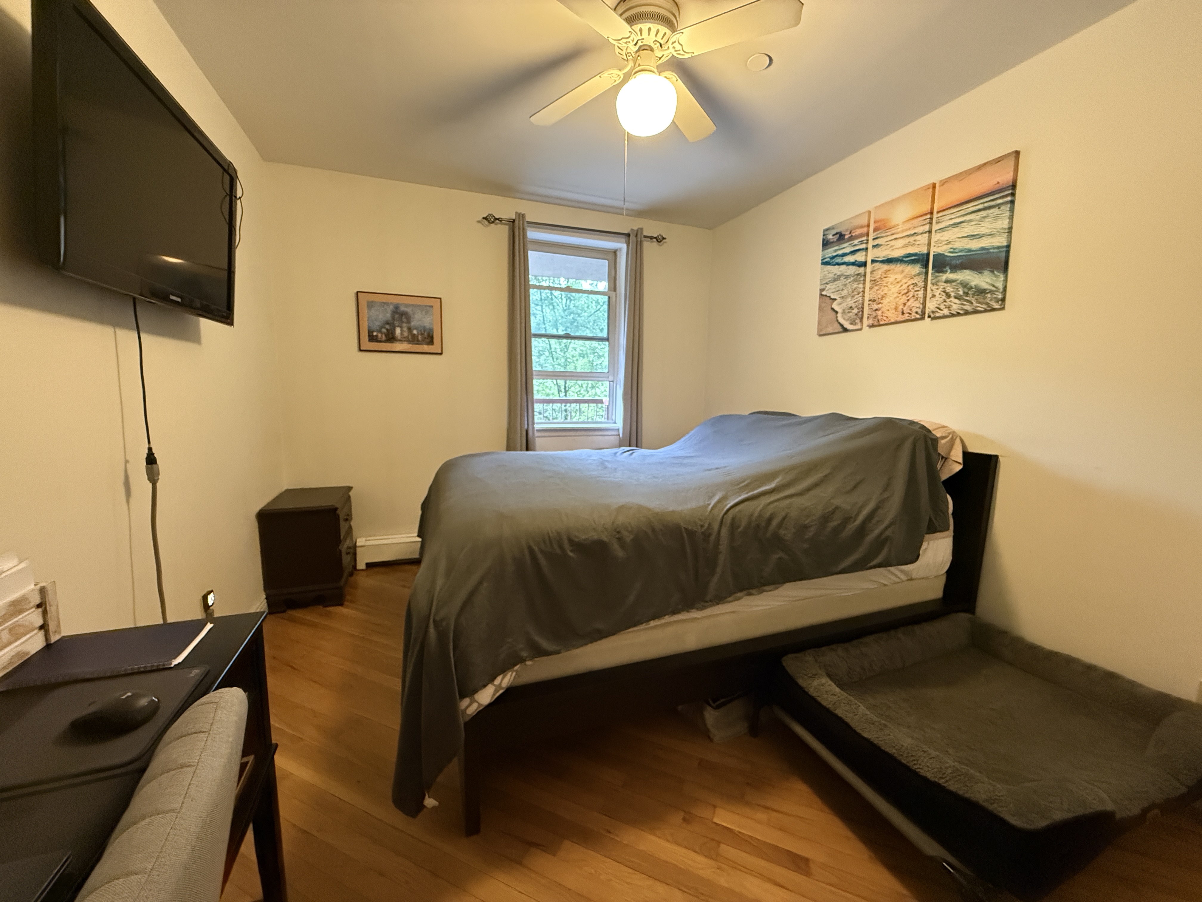 101 Prospect Park Southwest, Unit 3B Brooklyn, NY 11218 - Photo 13 of 23 a bedroom with a bed and a flat screen tv