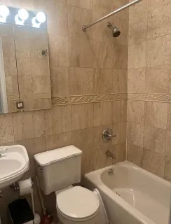 a white toilet sitting next to a bath tub