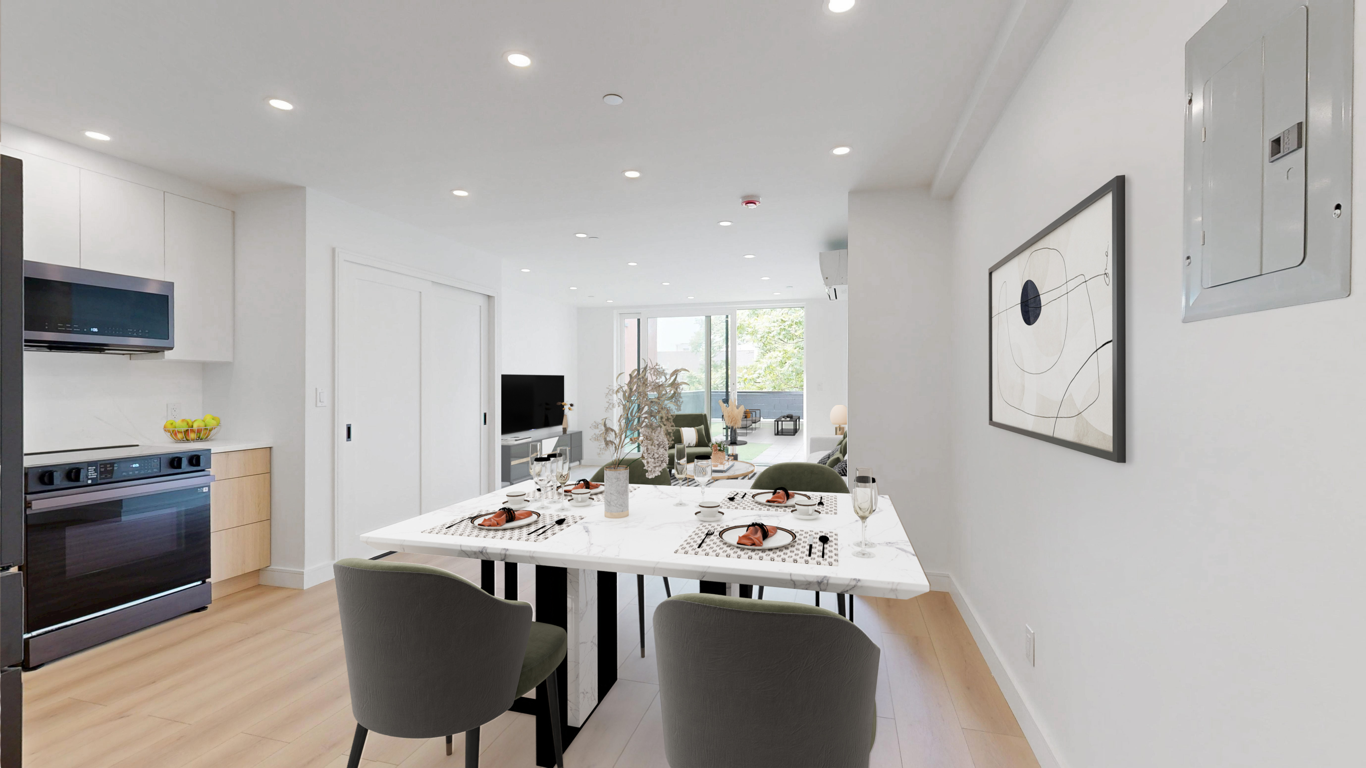 a view of a dining area with furniture