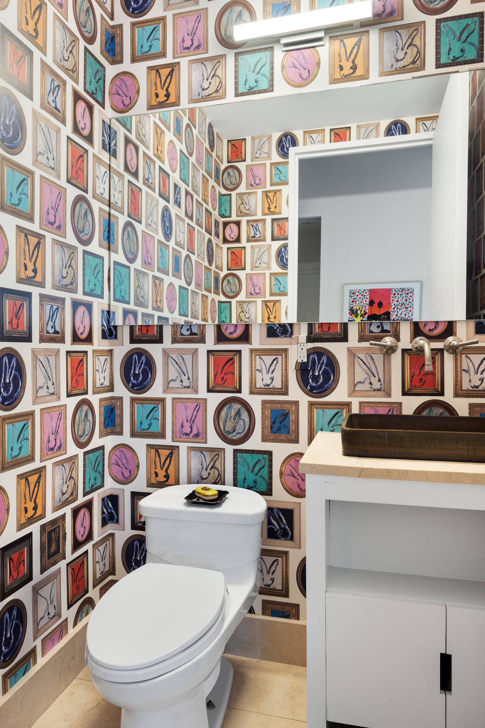 415 Greenwich Street, Unit 5D Manhattan, NY 10013 - Photo 11 of 16 a bathroom with a sink toilet and shower curtain